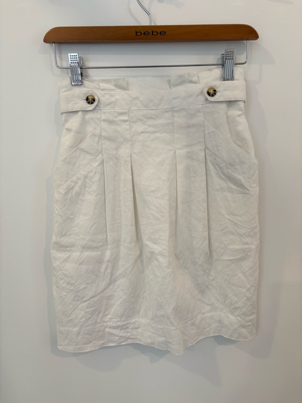 BCBGMaxAzria Ivory Pleated Midi Skirt with Button Tabs
